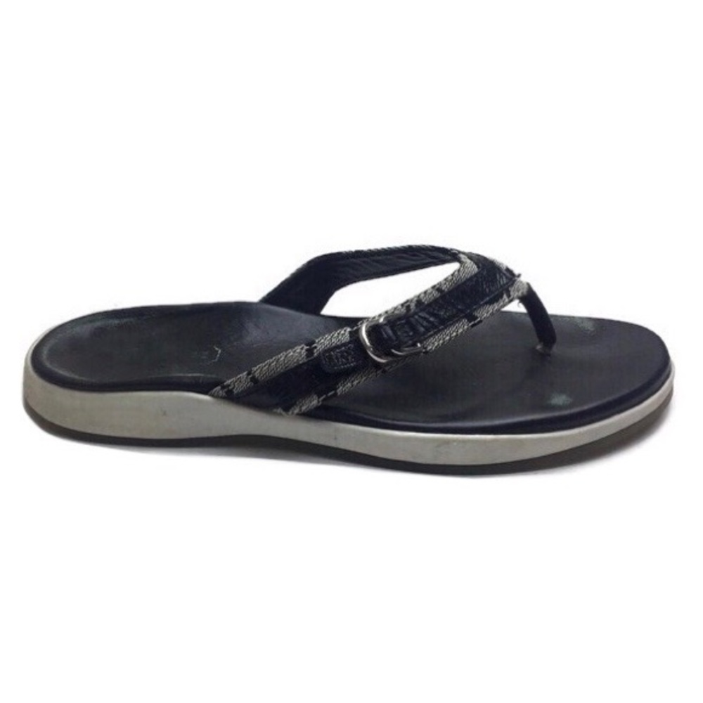 Coach Lyndsey Black Leather Signature Monogram Flip Flop Thong Toe Sandals Sz 7